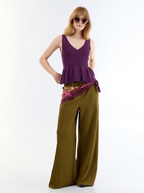 Débardeur peplum en maille côtelée - Kiabi