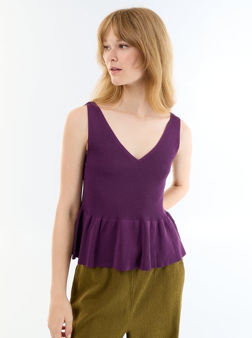 Débardeur peplum en maille côtelée - Kiabi
