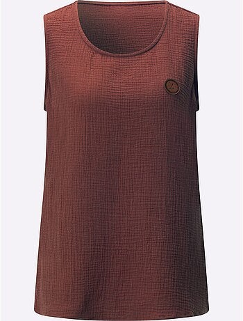 Débardeur pur coton à encolure ronde et sans manches avec détails texturés - Taille standard - Witt