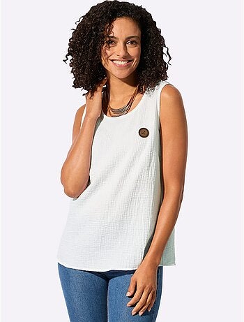 Débardeur pur coton à encolure ronde et sans manches avec détails texturés - Taille standard - Witt