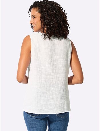 Débardeur pur coton à encolure ronde et sans manches avec détails texturés - Taille standard - Witt