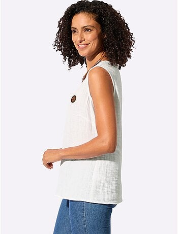 Débardeur pur coton à encolure ronde et sans manches avec détails texturés - Taille standard - Witt