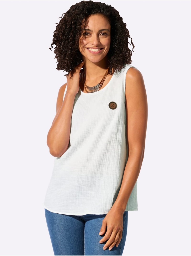 Débardeur pur coton à encolure ronde et sans manches en qualité structurée - Taille standard - Witt Blanc - Kiabi
