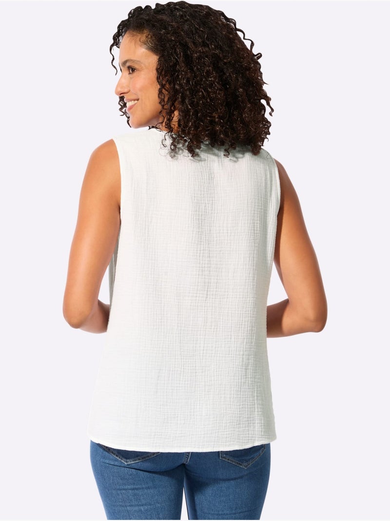 Débardeur pur coton à encolure ronde et sans manches en qualité structurée - Taille standard - Witt Blanc - Kiabi