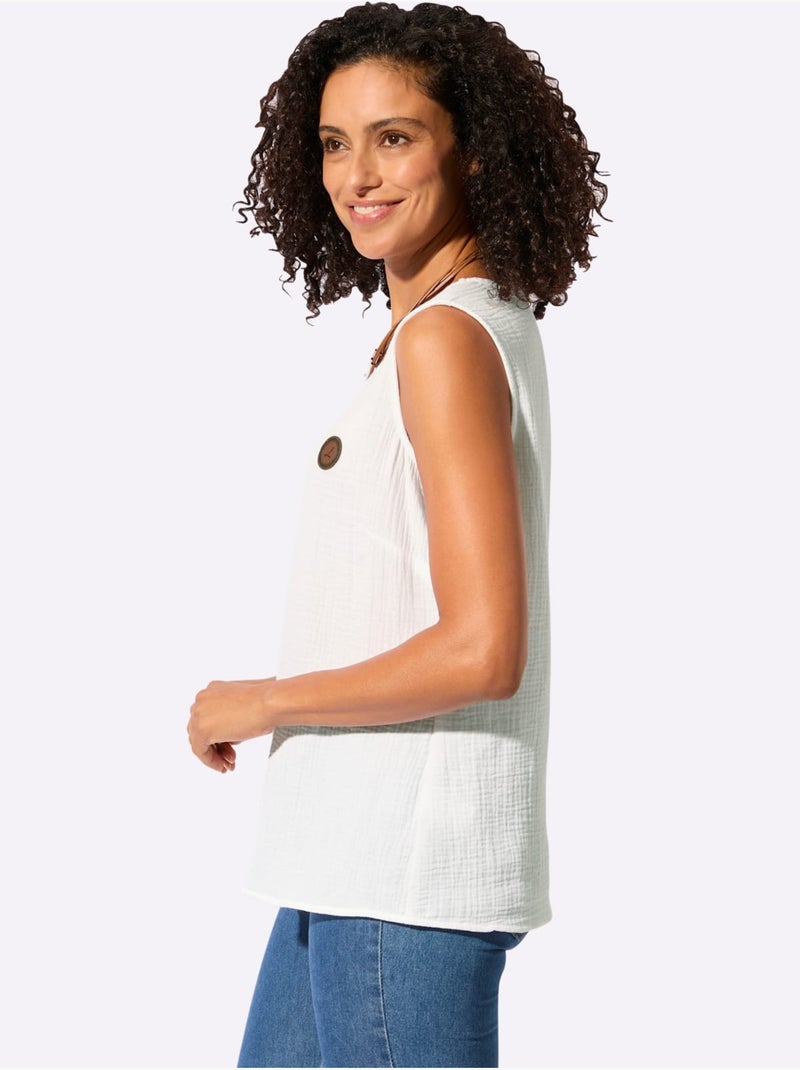 Débardeur pur coton à encolure ronde et sans manches en qualité structurée - Taille standard - Witt Blanc - Kiabi