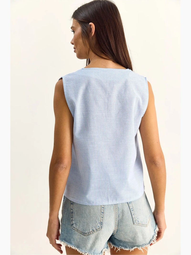 Débardeur rayé col v détail à nouer lucci Bleu pastel - Kiabi