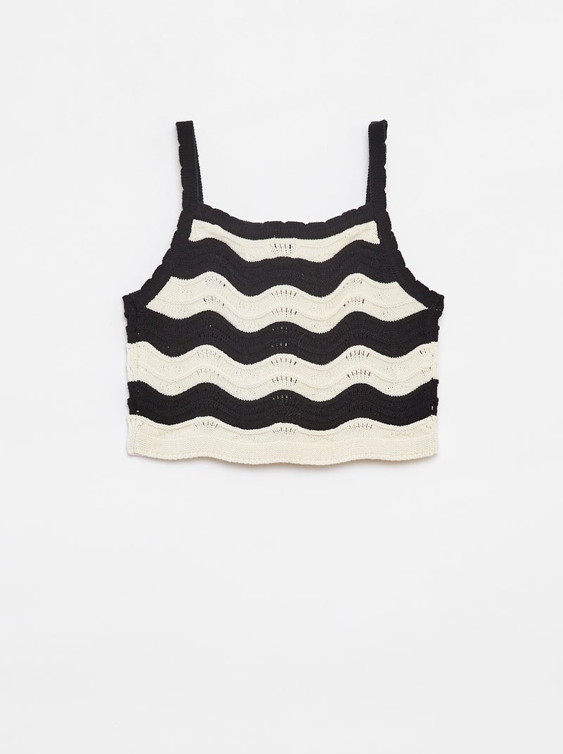 Débardeur rayé en maille crochet Blanc/noir - Kiabi