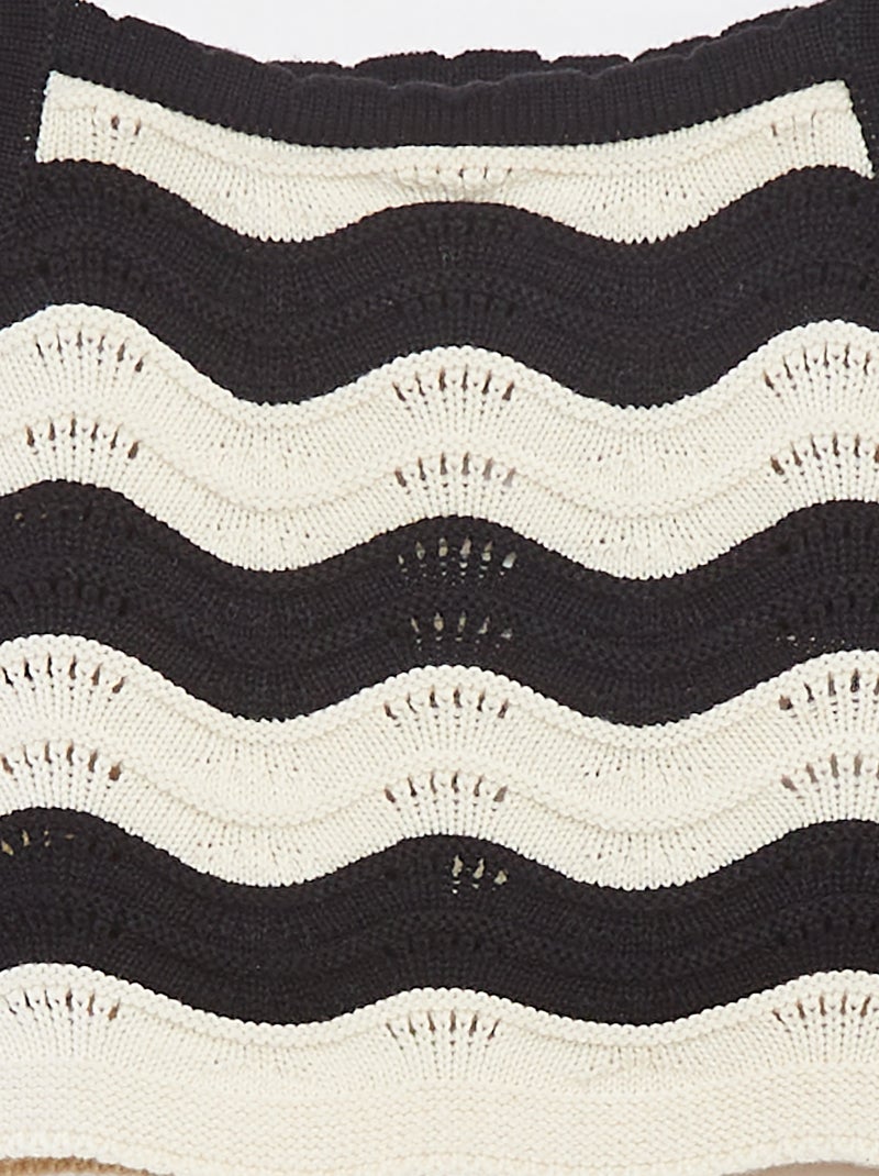 Débardeur rayé en maille crochet Blanc/noir - Kiabi