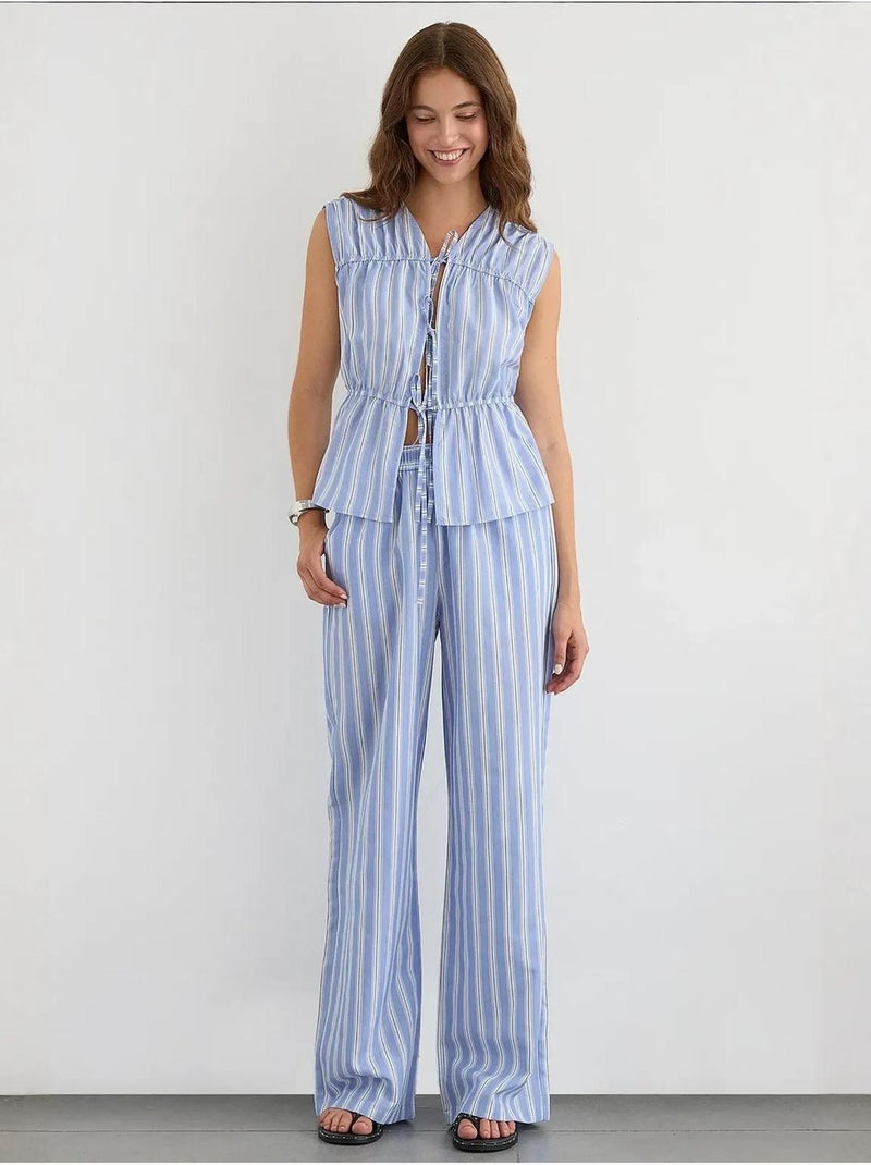 Débardeur rayé péplum boutonné hiccup Bleu - Kiabi