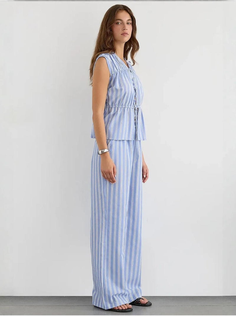 Débardeur rayé péplum boutonné hiccup Bleu - Kiabi