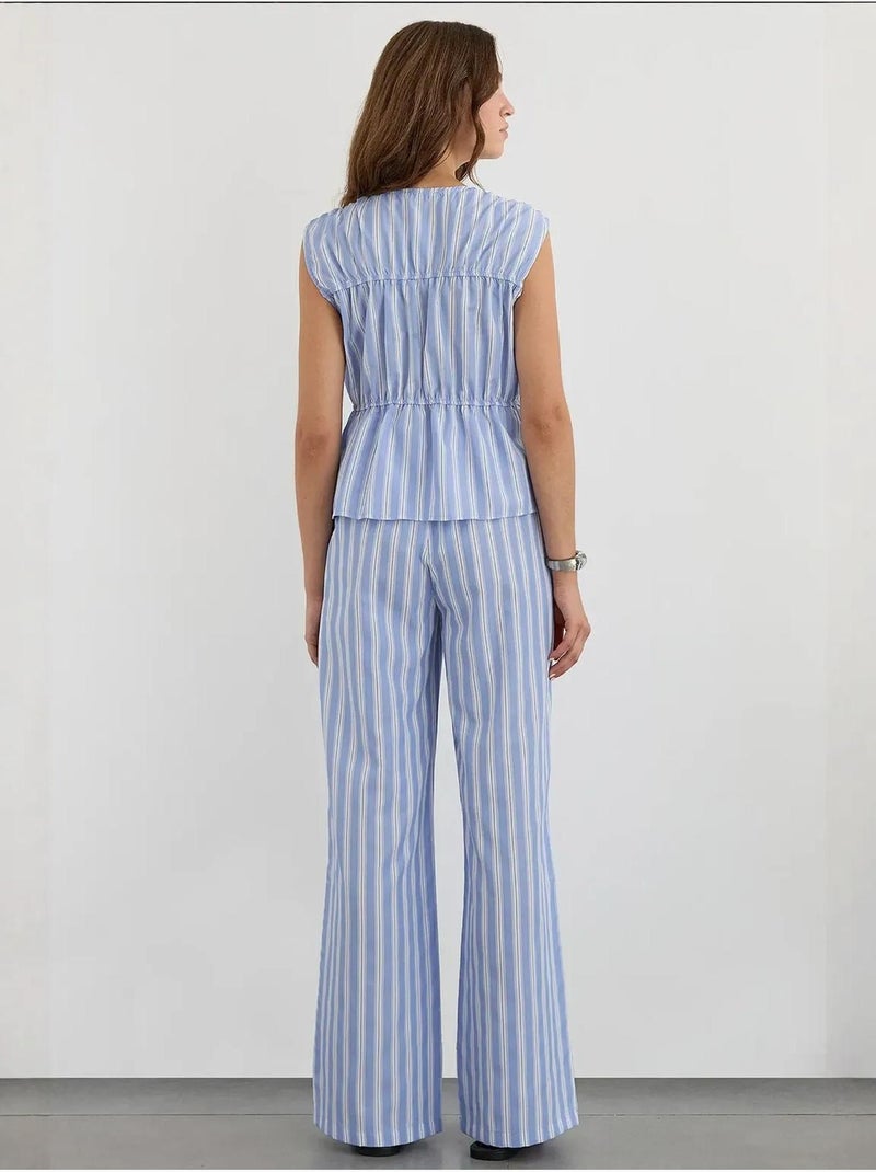 Débardeur rayé péplum boutonné hiccup Bleu - Kiabi