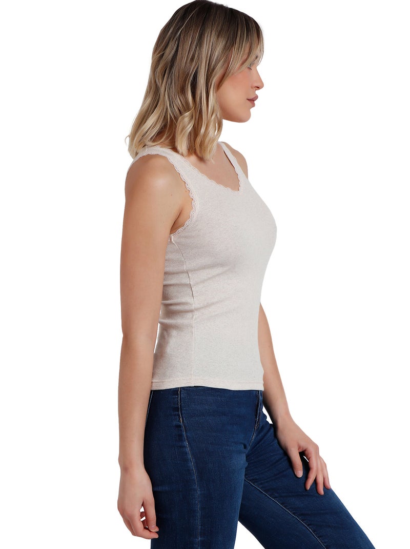 Débardeur Romantic Rib Beige - Kiabi