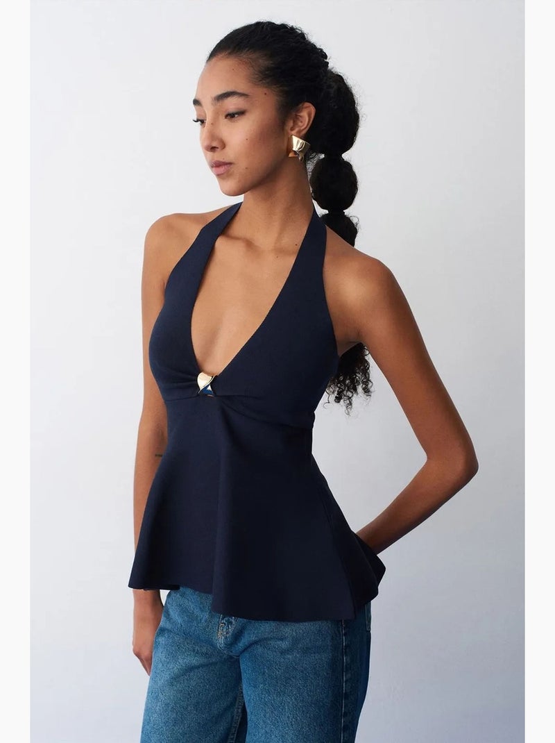 Débardeur sans couture à encolure américaine basque dilvin Bleu marine - Kiabi