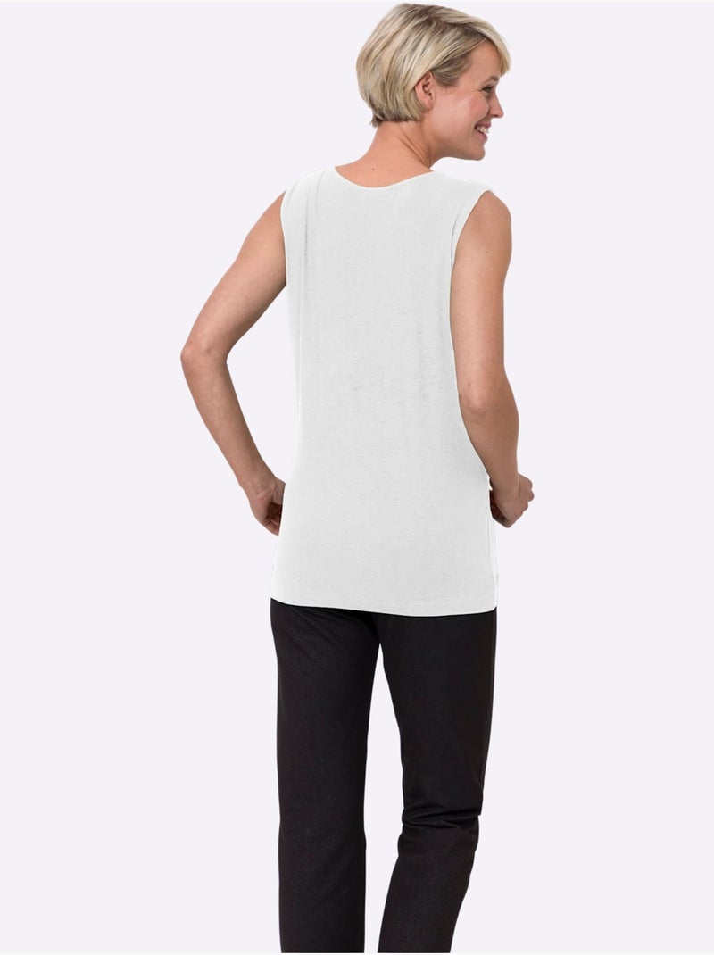 Débardeur sans manches à encolure ronde en viscose douce - taille standard - moda vilona Blanc - Kiabi