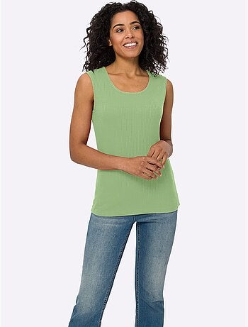 Débardeur sans manches en coton à col rond côtelé - taille standard - moda vilona