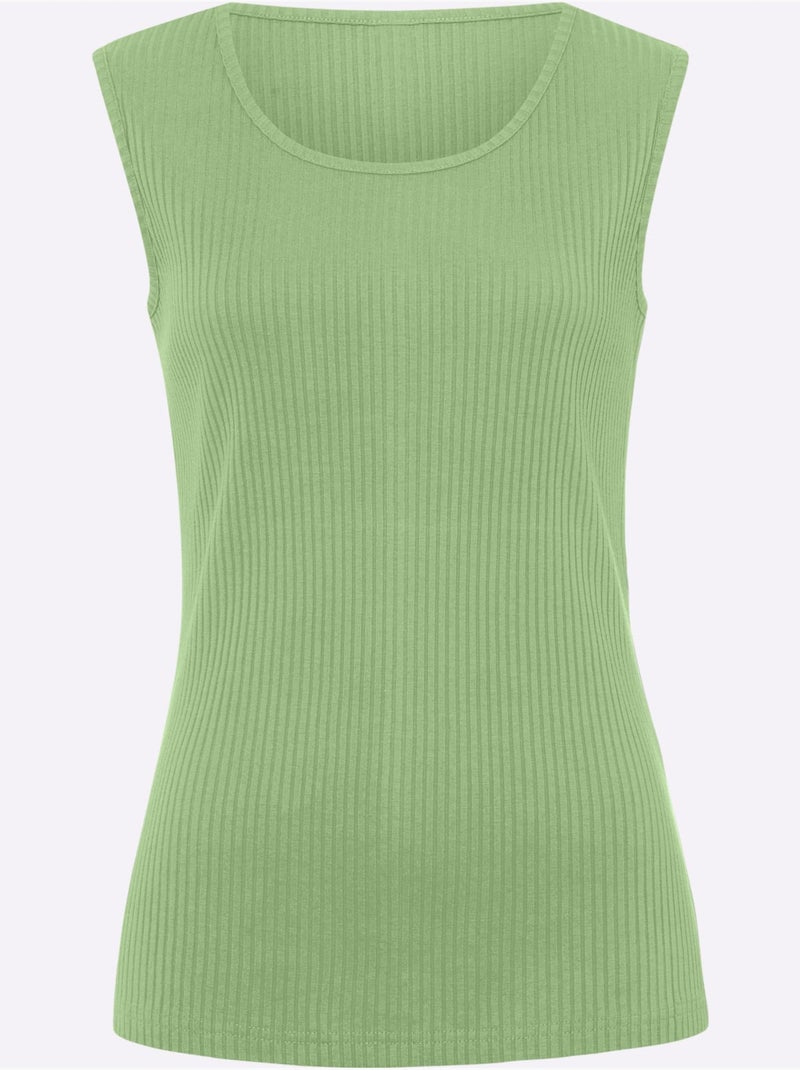 Débardeur sans manches en coton à col rond côtelé - taille standard - moda vilona Gris Vert clair - Kiabi
