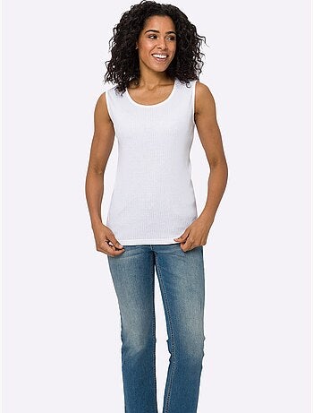 Débardeur sans manches en coton à col rond côtelé - taille standard - moda vilona