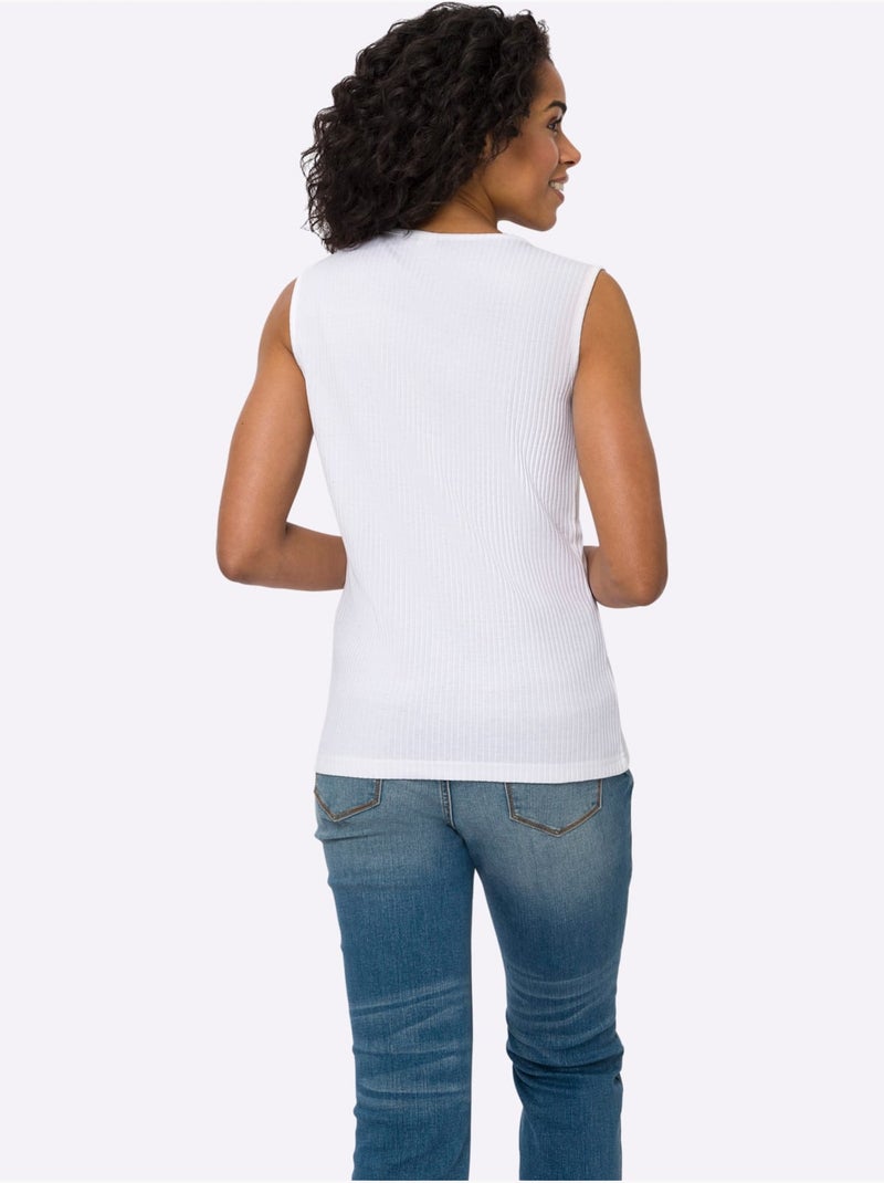 Débardeur sans manches en coton côtelé à col rond - taille standard - moda vilona Ecru - Kiabi