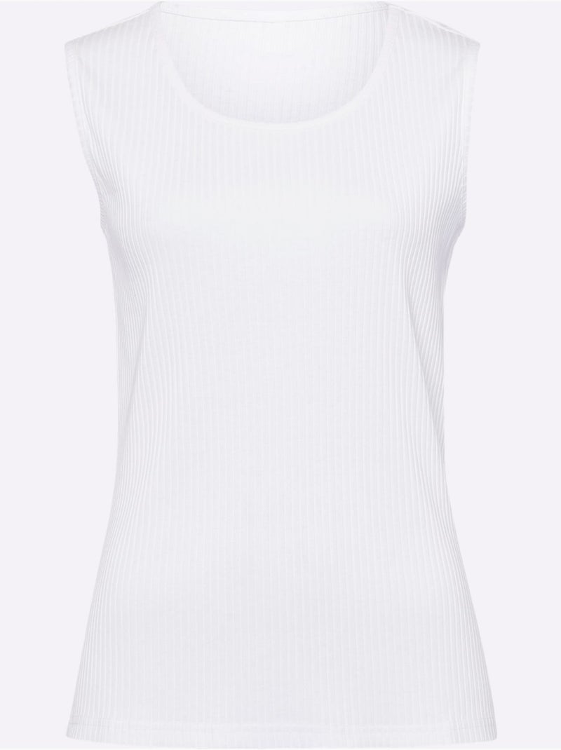 Débardeur sans manches en coton côtelé à col rond - taille standard - moda vilona Ecru - Kiabi
