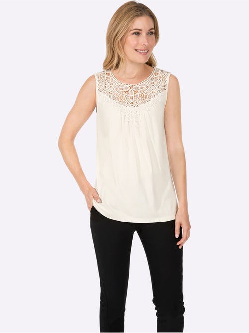 Débardeur sans manches viscose douce avec empiècement dentelle et col rond - Taille standard - Witt - Kiabi