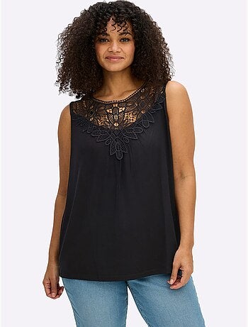 Débardeur sans manches viscose douce avec empiècement dentelle et col rond - Taille standard - Witt