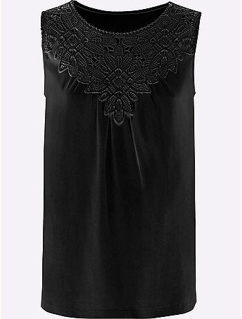 Débardeur sans manches viscose douce avec empiècement dentelle et col rond - Taille standard - Witt