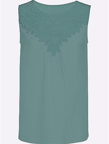 Débardeur sans manches viscose douce avec empiècement dentelle et col rond - Taille standard - Witt