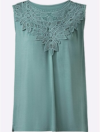 Débardeur sans manches viscose douce avec empiècement dentelle et col rond - Taille standard - Witt