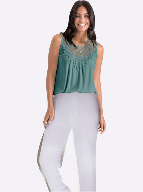 Débardeur sans manches viscose douce avec empiècement dentelle et col rond - Taille standard - Witt - Kiabi