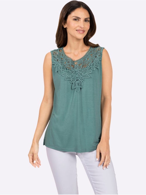 Débardeur sans manches viscose douce avec empiècement dentelle et col rond - Taille standard - Witt - Kiabi