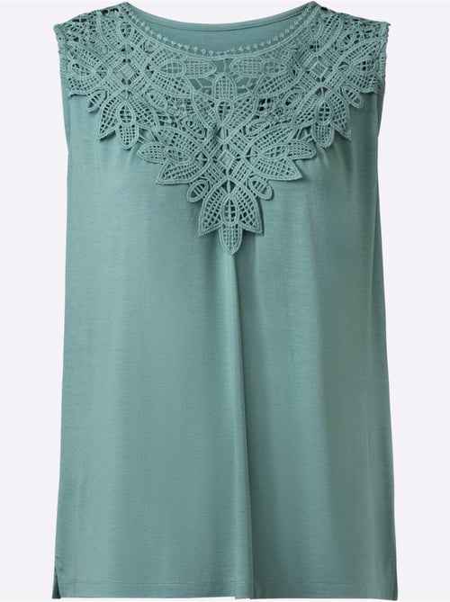 Débardeur sans manches viscose douce avec empiècement dentelle et col rond - Taille standard - Witt - Kiabi
