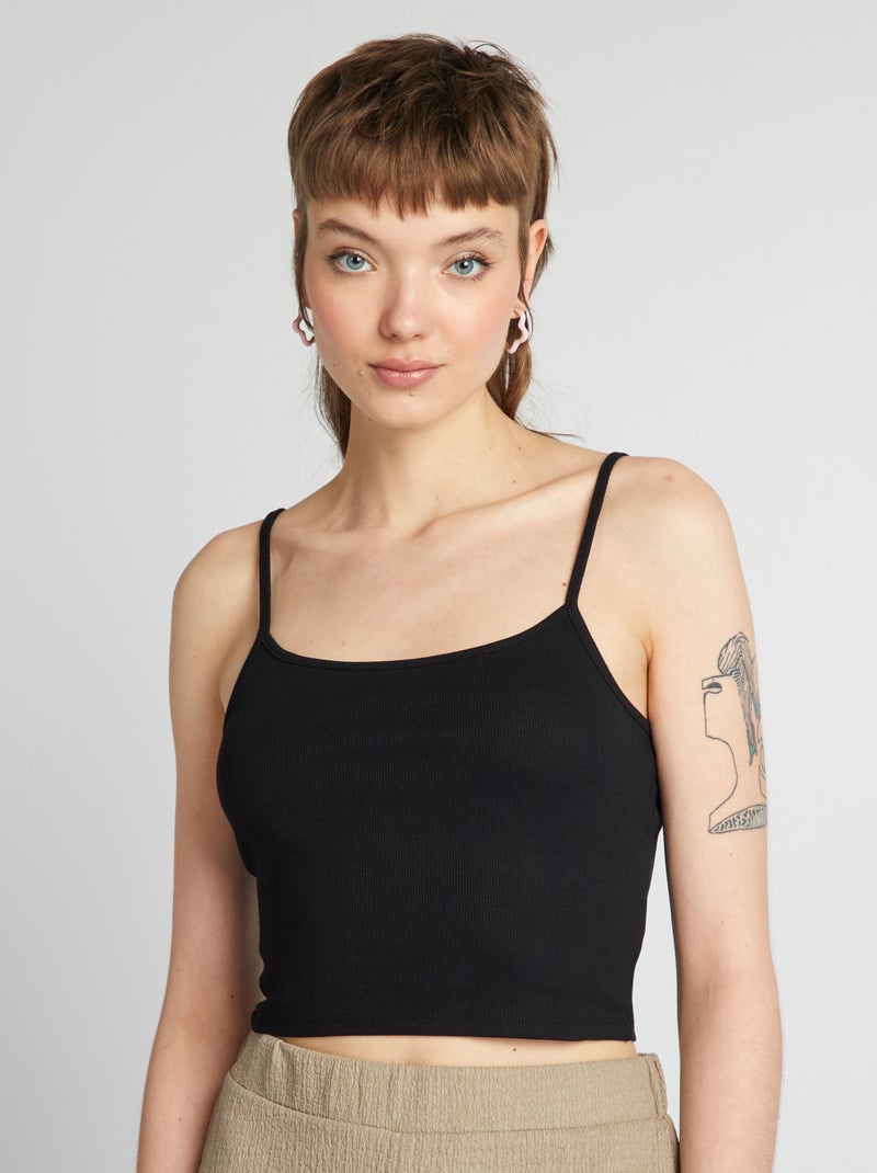 Débardeur stretch uni noir - Kiabi