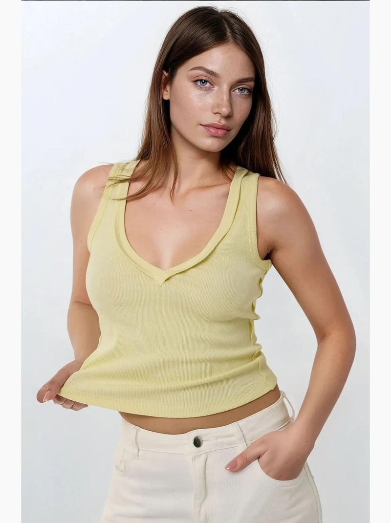 Débardeur texturé col en v ajusté détails couture hiccup Jaune - Kiabi