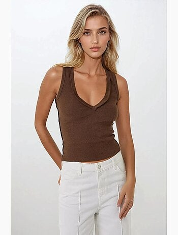 Débardeur texturé col en v ajusté détails couture hiccup