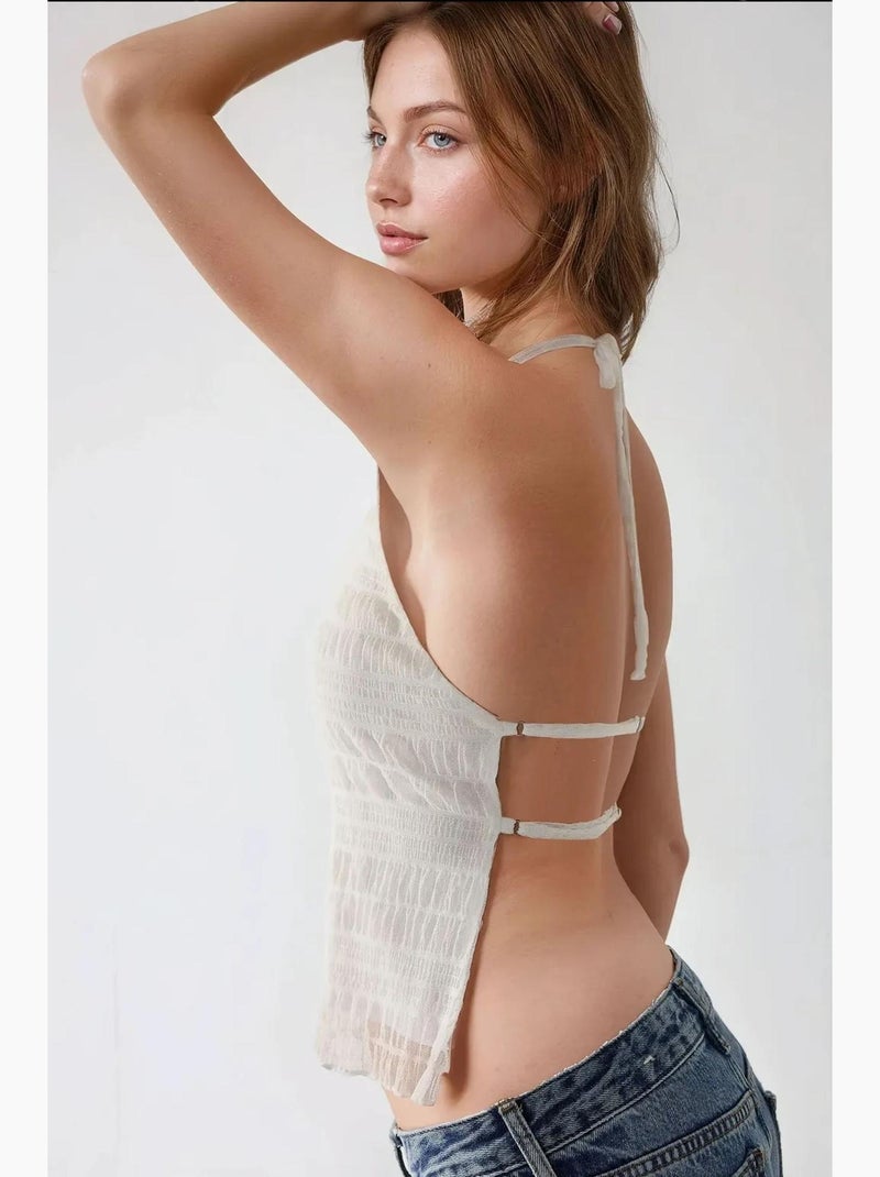 Débardeur texturé col halter ajusté hiccup Blanc - Kiabi