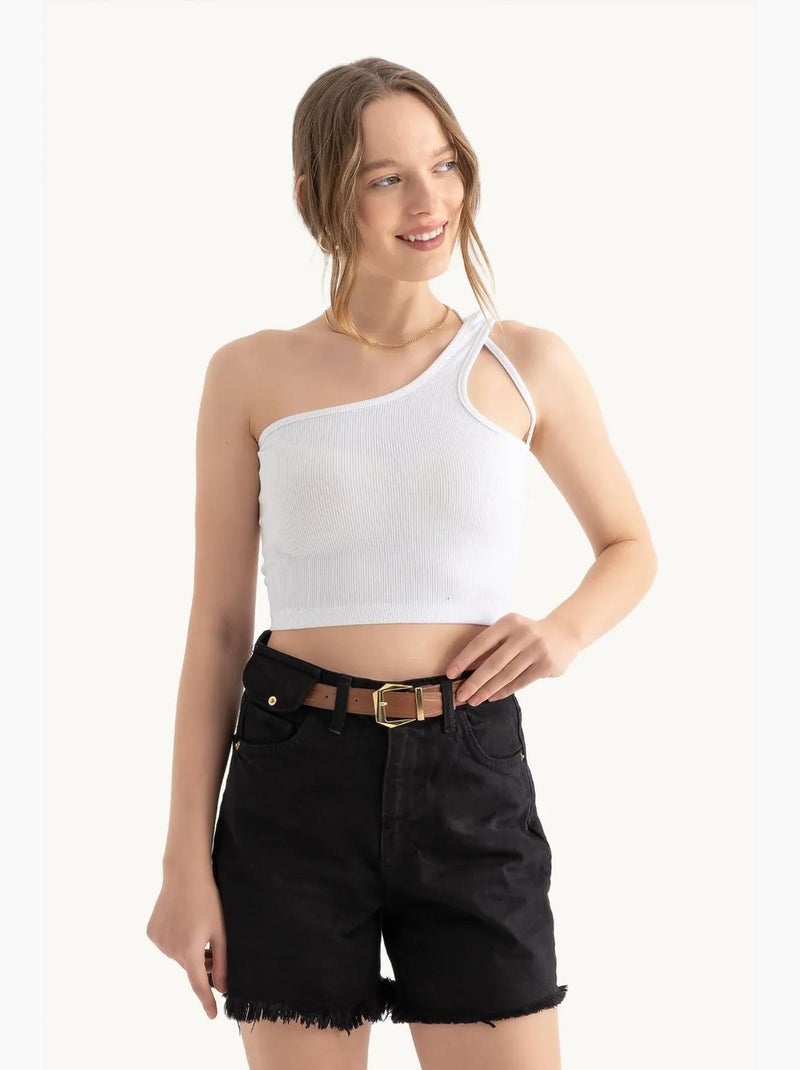 Débardeur une épaule basique court hiccup Blanc - Kiabi
