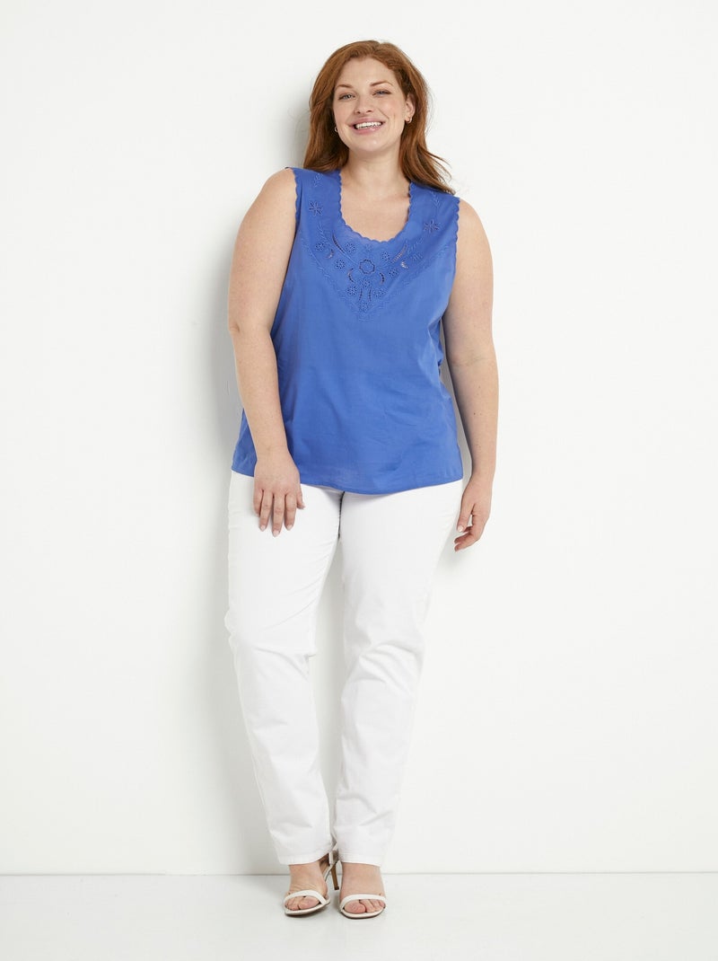 Débardeur uni coton brodé Bleu - Kiabi