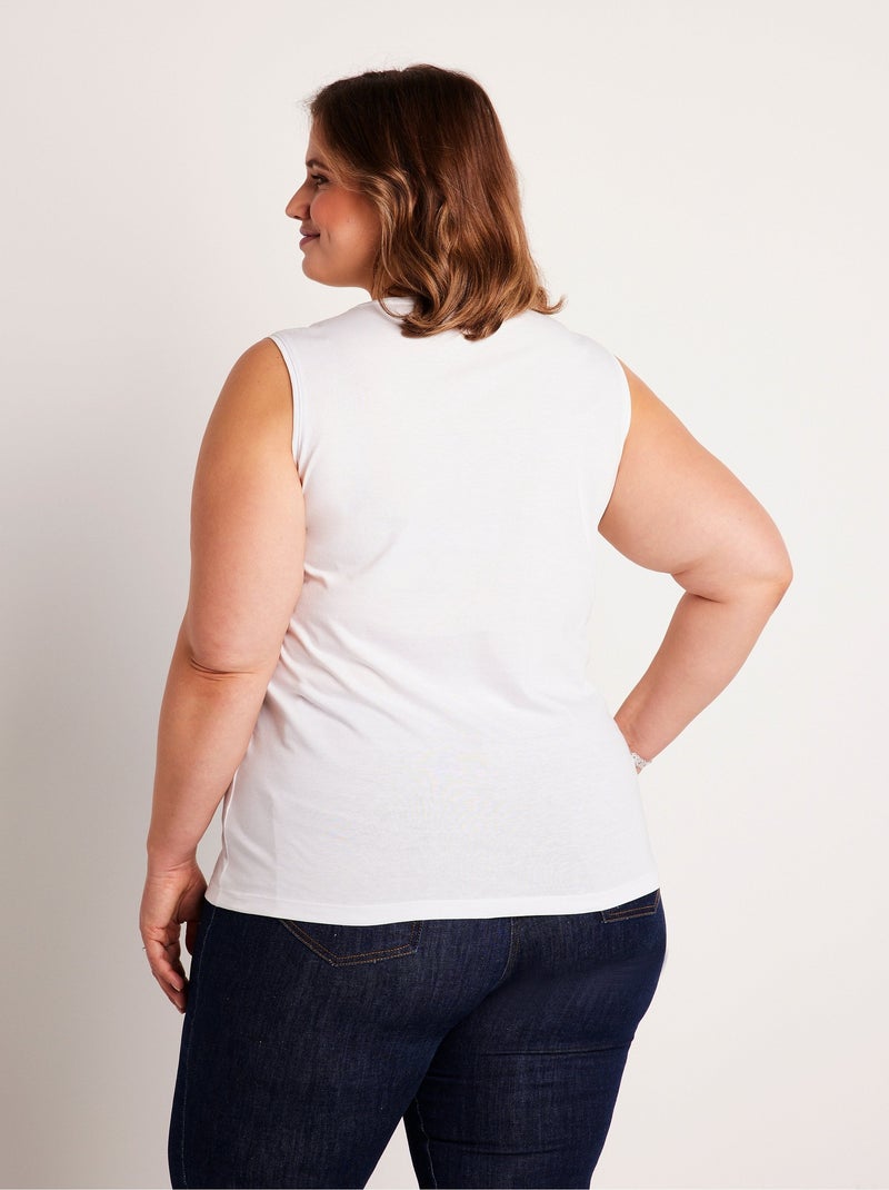 Débardeur uni court brodé sequins Blanc - Kiabi