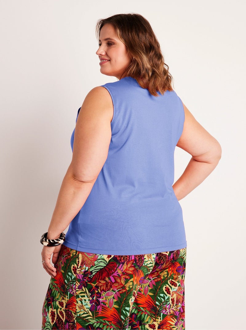 Débardeur uni court brodé sequins Bleu - Kiabi