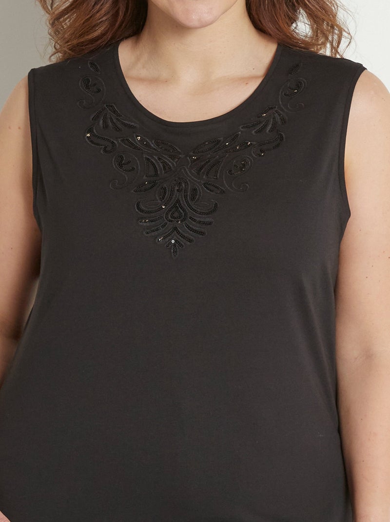 Débardeur uni court brodé sequins Noir - Kiabi