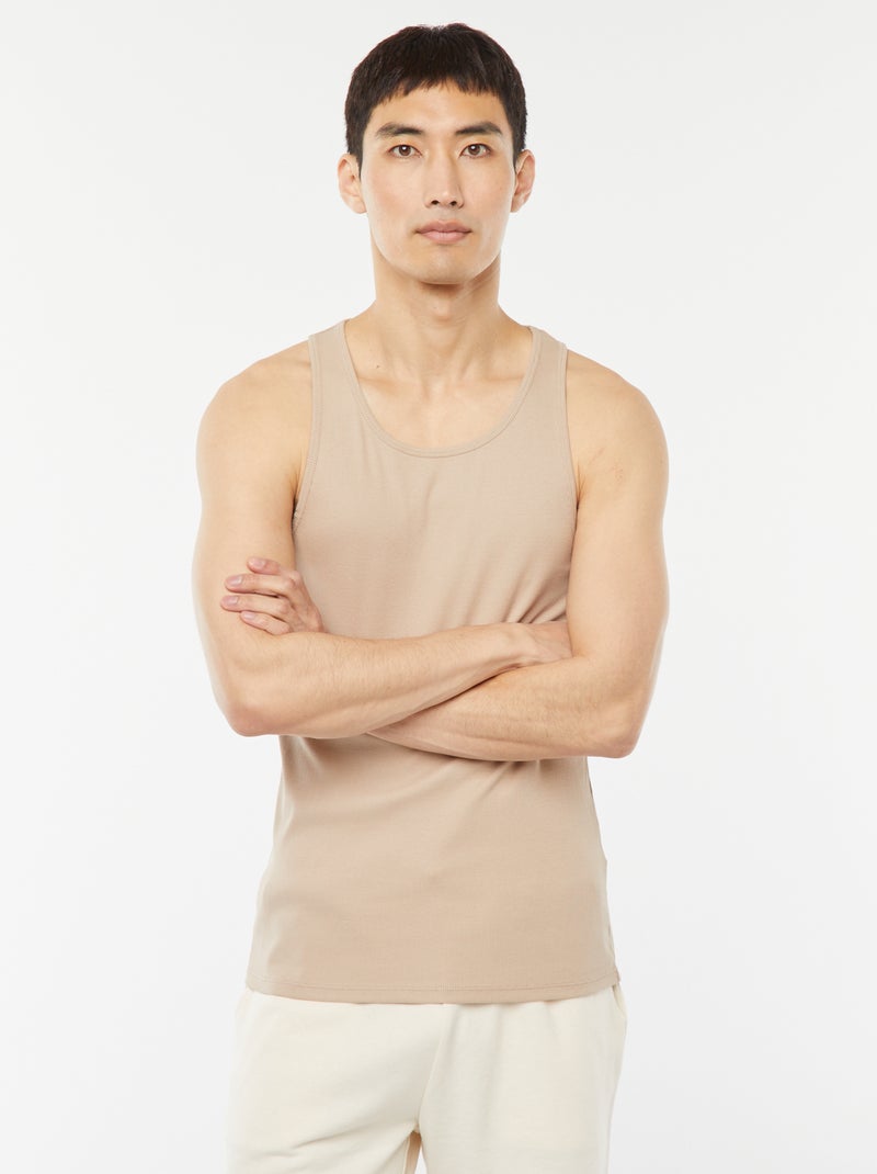 Débardeur uni en maille côtelée Beige - Kiabi