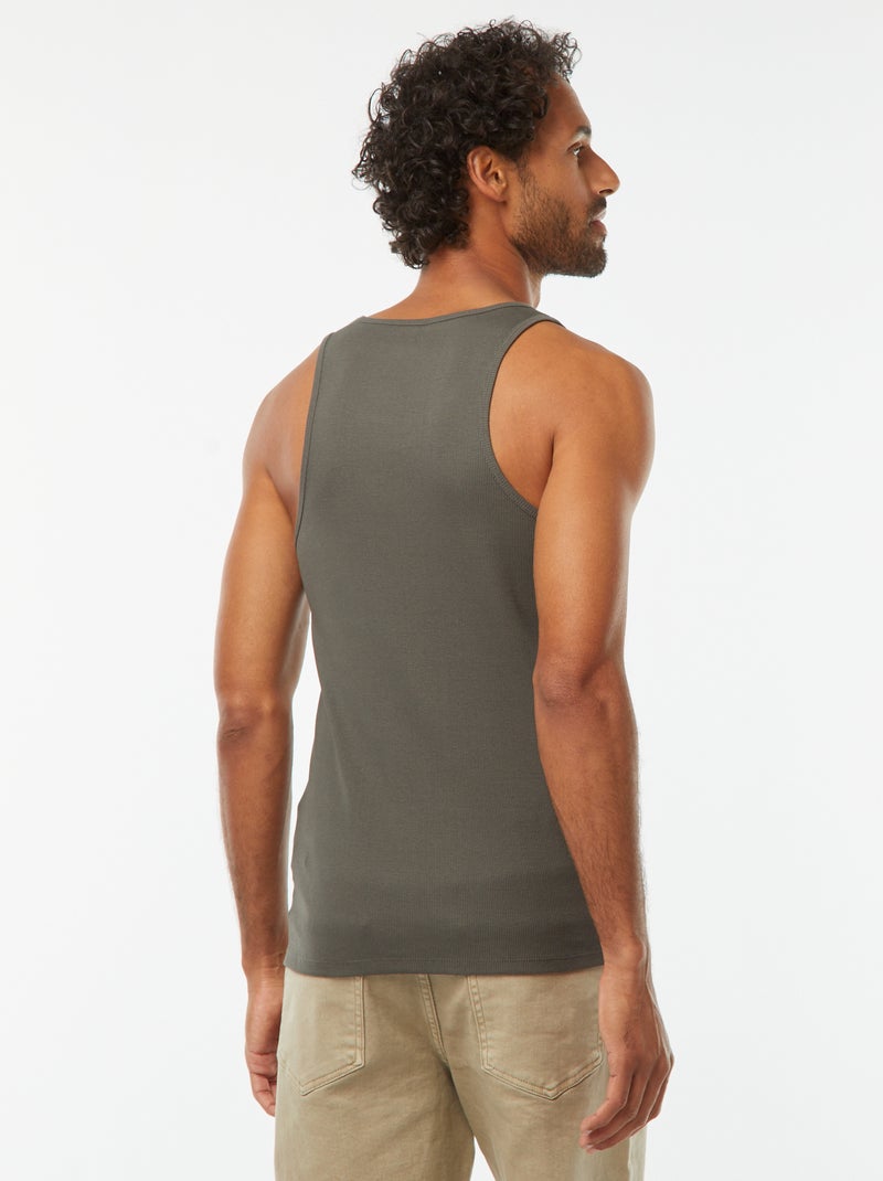 Débardeur uni en maille côtelée KAKI - Kiabi