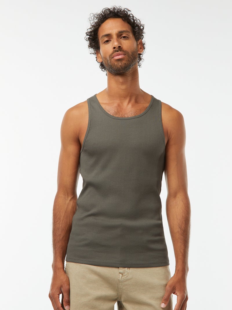 Débardeur uni en maille côtelée KAKI - Kiabi