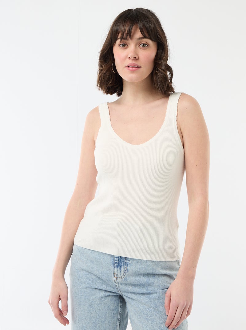 Débardeur uni en matière côtelée Blanc - Kiabi