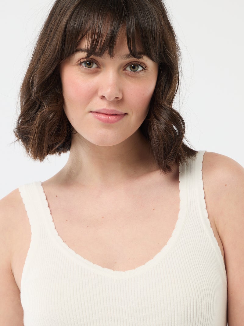 Débardeur uni en matière côtelée Blanc - Kiabi