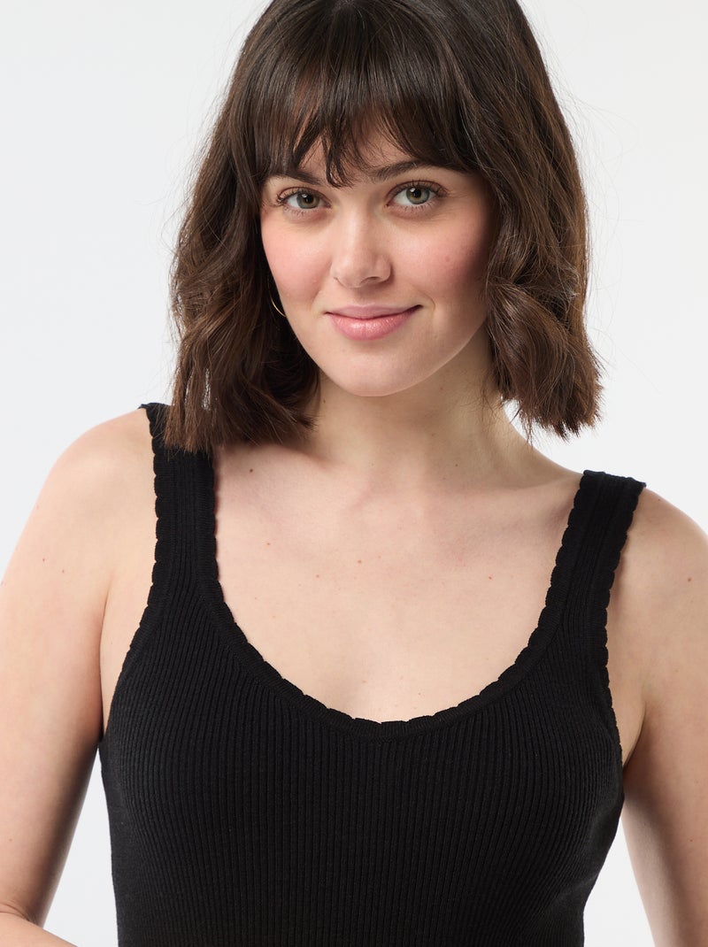 Débardeur uni en matière côtelée Noir - Kiabi