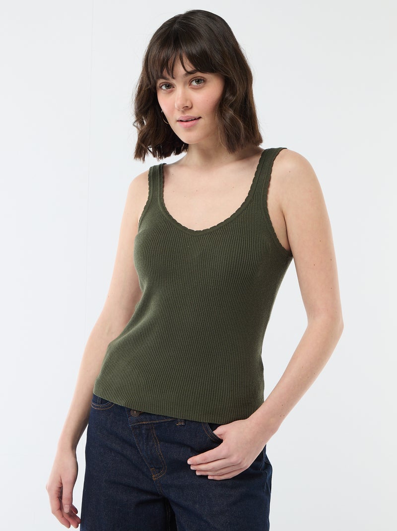 Débardeur uni en matière côtelée Vert - Kiabi