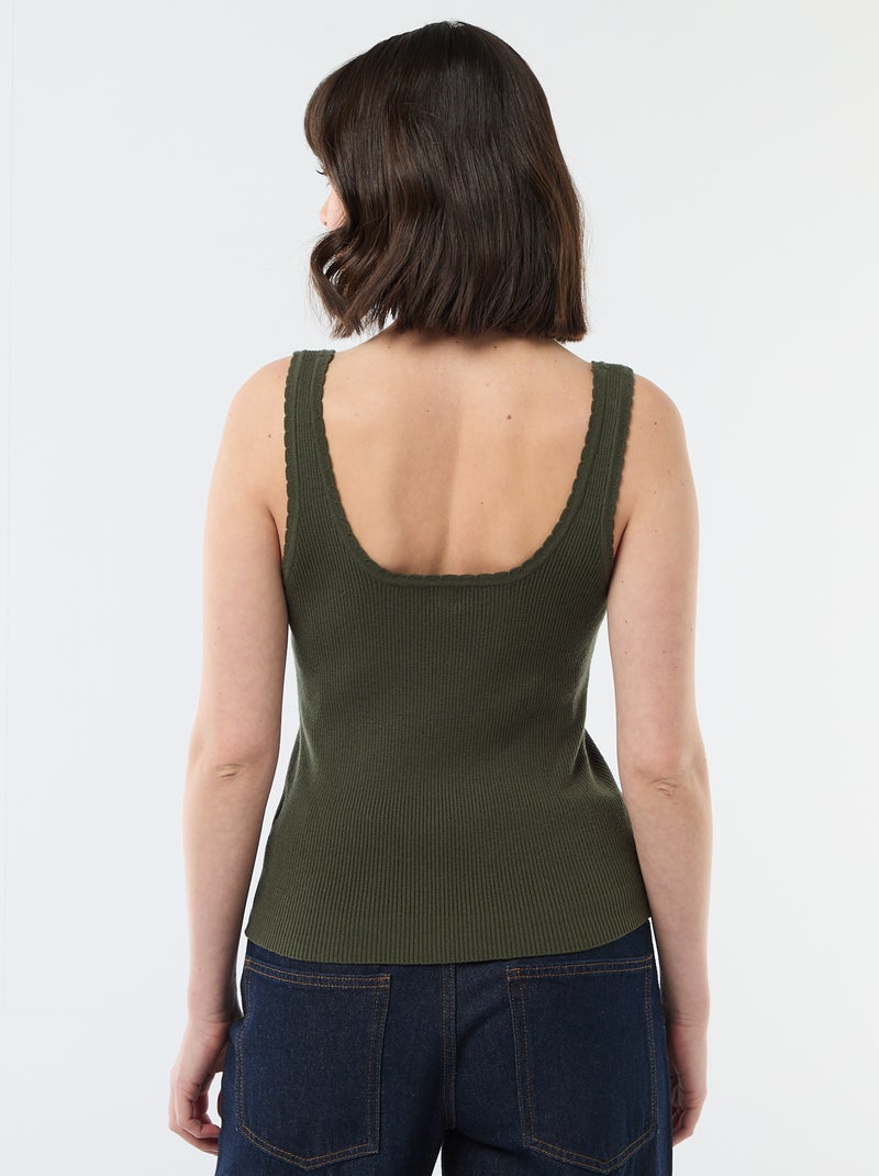 Débardeur uni en matière côtelée Vert - Kiabi