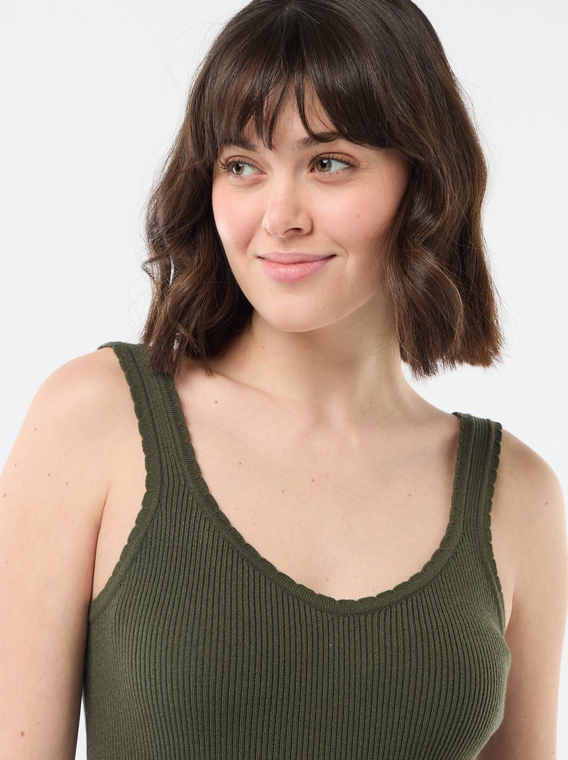 Débardeur uni en matière côtelée Vert - Kiabi