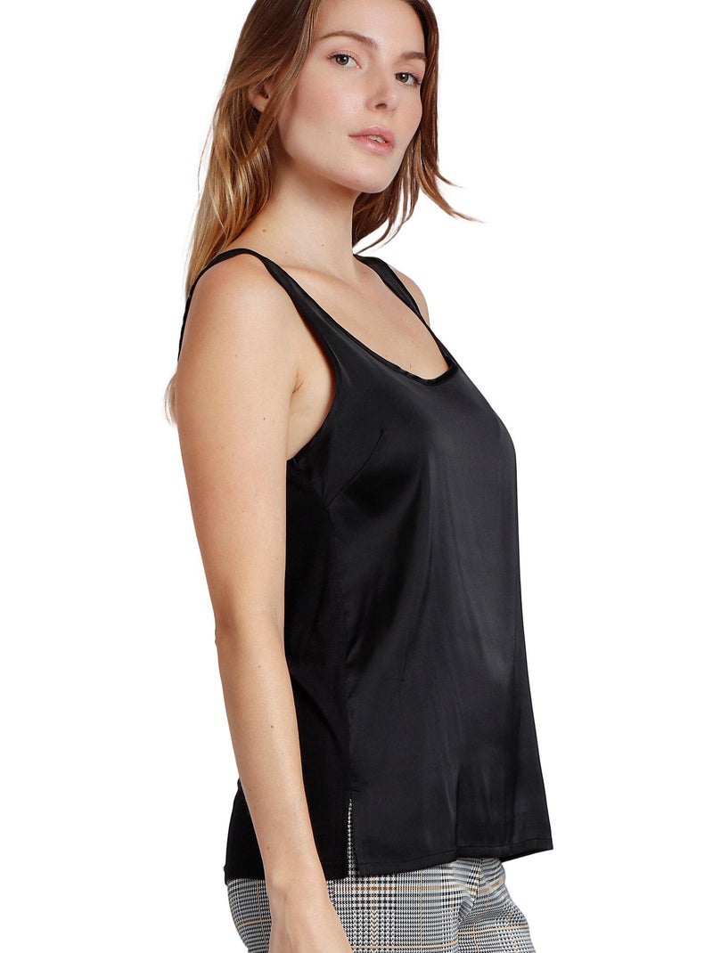 Débardeur uni Satin Lace Noir - Kiabi